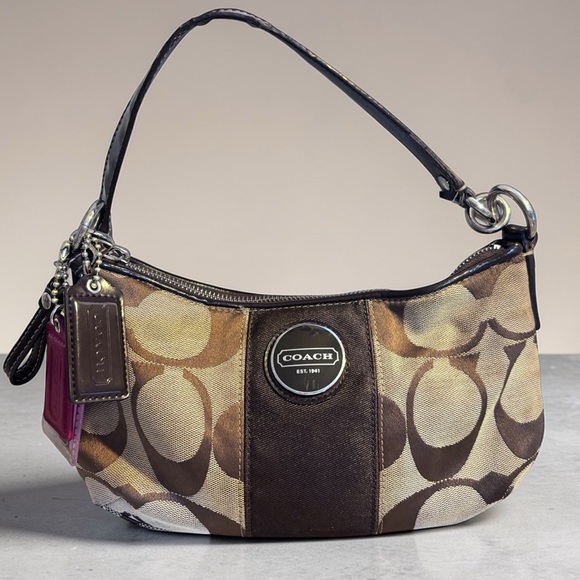 Coach Handbags - Coach Signature Jacquard Stripe Demi Brown and Tan Shoulder Bag